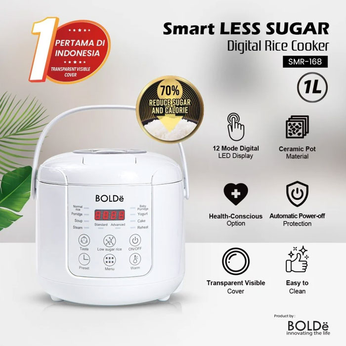 Bolde Rice Cooker Less Sugar Smart Digital 1 L - Permafrost